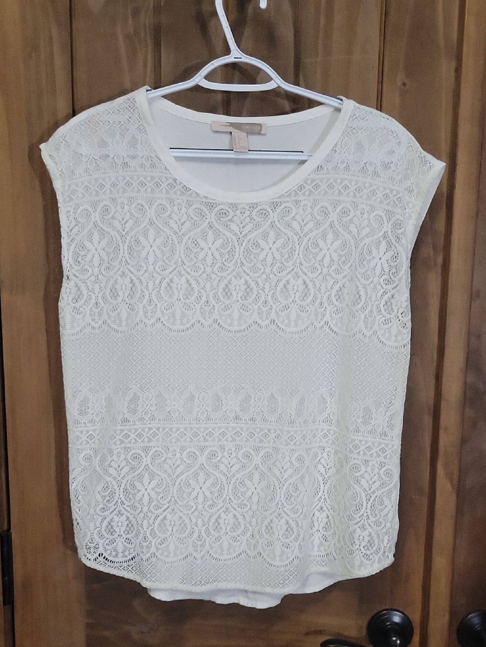 Forever 21 White Lace Cap-Sleeve Blouse